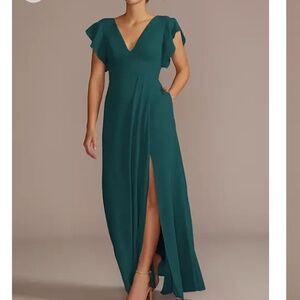 David’s Bridal flutter sleeve chiffon v-neck dress